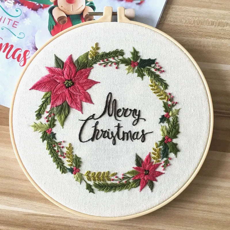 Embroidery Kit for Beginners - DIY Christmas Wreath