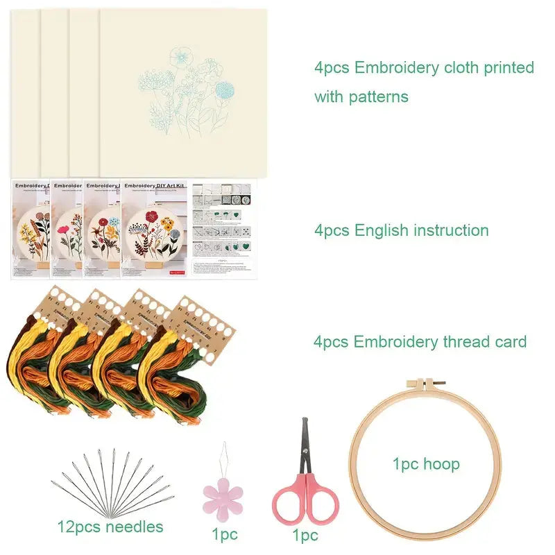 4pcs Floral Embroidery Kits
