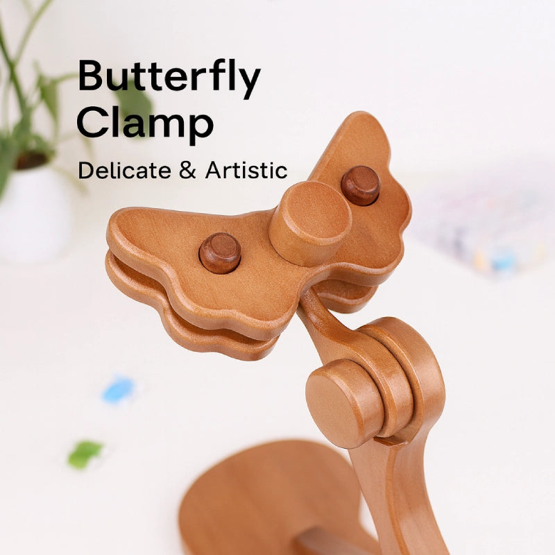 Wooden butterfly clamp with a blurred background