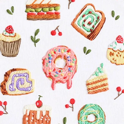Illustrations of various pastries and desserts on a white background