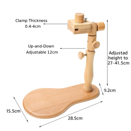 Wooden clamp with dimensions labeled on a white background