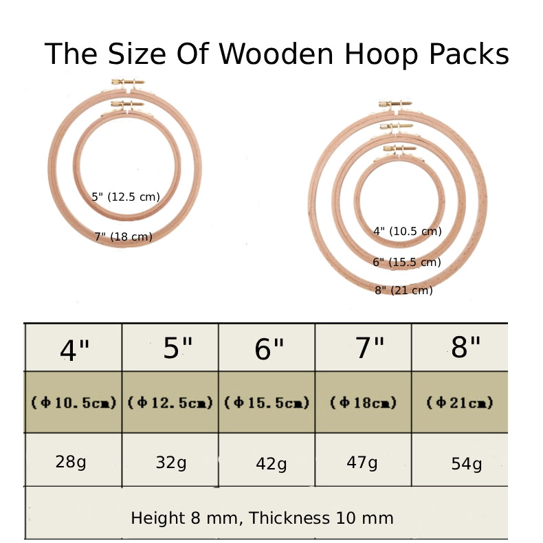 Diagram showing the size of wooden hoop packs with measurements and weights.