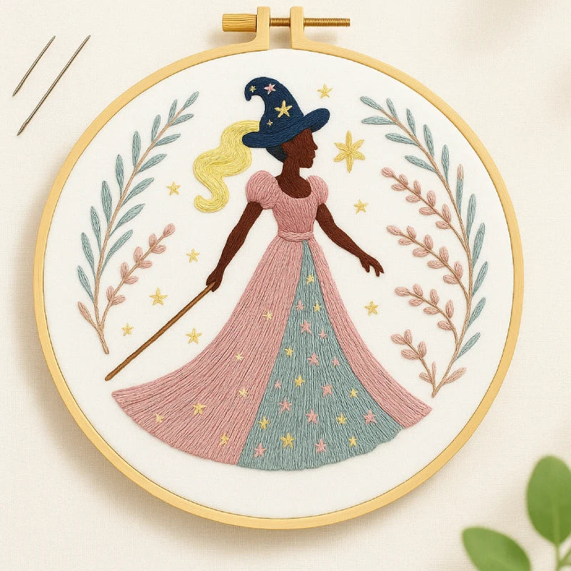 Step into a world of gentle magic with The Twilight Enchantress. Dressed in a flowing gown of soft pink and blue, she shines under the stars with grace and mystery. This embroidery kit is perfect for those who love elegant, dreamy designs full of warmth and imagination.