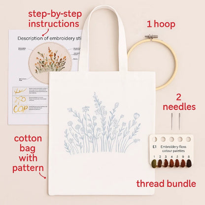 DIY Floral Embroidery Canvas Tote Bag – Handmade Craft Kit